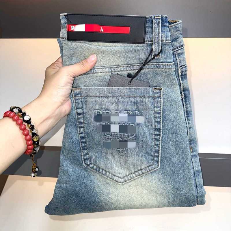 designer Men's Jeans High-End European men Jeans Slim Stretch Vintage Wash Slim Straight Casual men Trousers I6IA