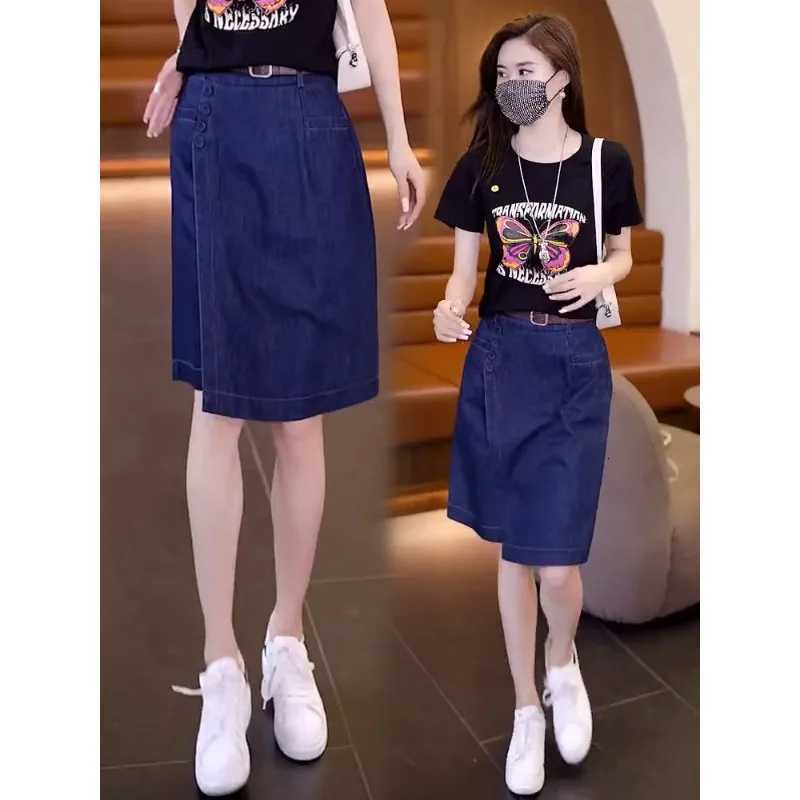 Leg Skirts High Waist Straight Jeans Skirt Women's Skirt Short Pants Summer Fashion Korean Style A-Line Skirt with Pockets W261017