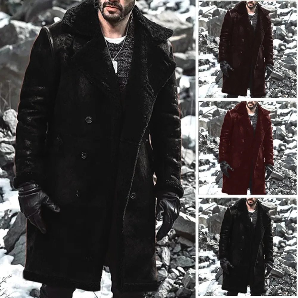 European Size of Fur Integrated Men's Warm Coat Lamb Wool Velvet Overcoat Winter Fashion Menswear Jacket 261010
