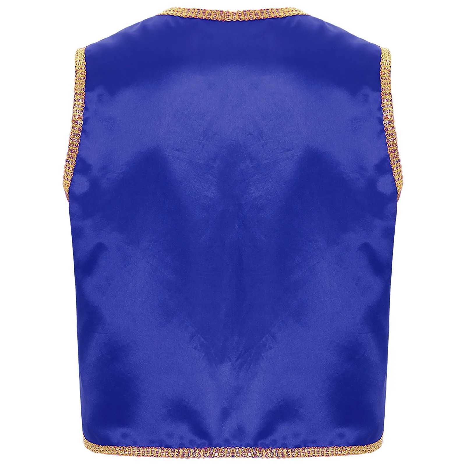 Arabian Men's Halloween Vests Mens Prince Waistcoat Vest Shiny Gold Trim Open Front Carnival Party Dress Up Indian Arabian Cosplay CostumesW261
