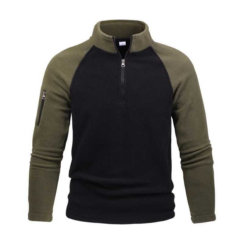 Half Men's Jackets Men's Warm Zip Fleece Pullover Long Sleeve Top Stand Collar Sweatshirt with Arm Pocket Winter Outdoor Hiking Casual Shi