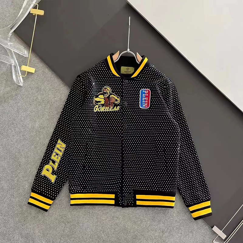 AlexPlein Gorilla Rhinestones Diamond Letterman Jacket Men's Fashion Clothing Couple Streetwear 2023 Winter Hip Hop 100% Cotton