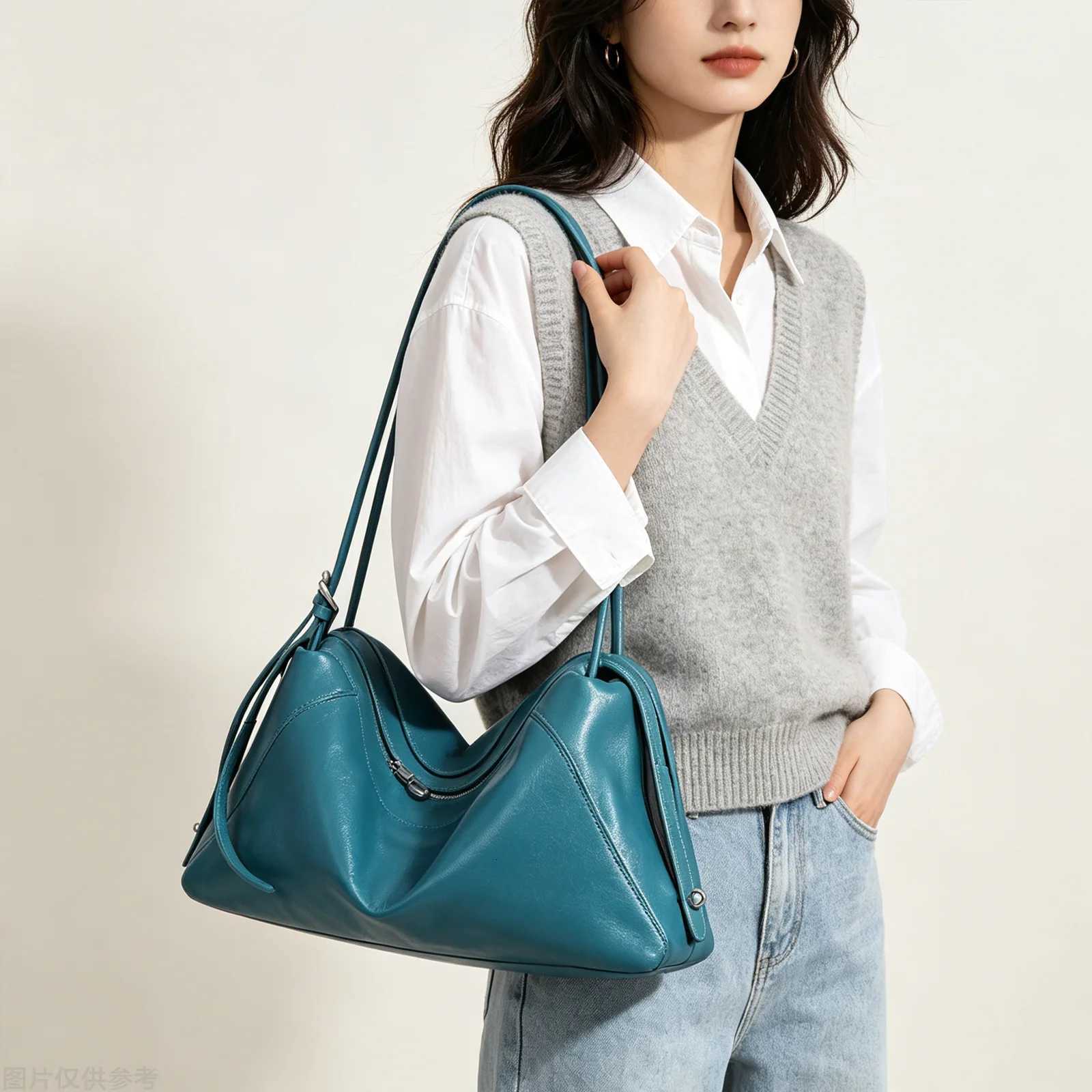 Evening Bags Top-grain Cowhide Leather Casual Commuter Shoulder Bag Fashion Simple Handbag For Women Large-capacity Practical Tote Bag H261016