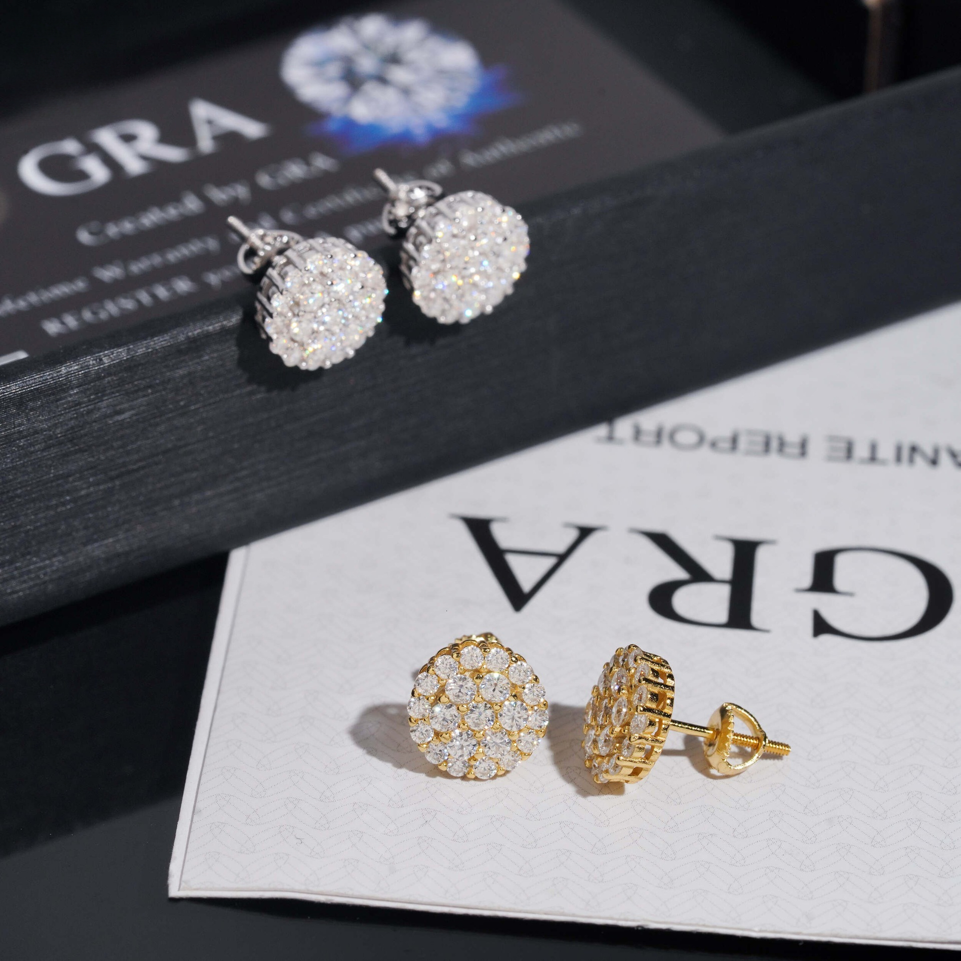 10mm round textured S925 silver inlaid with moissanite, can pass testing, preferred earrings for men and women