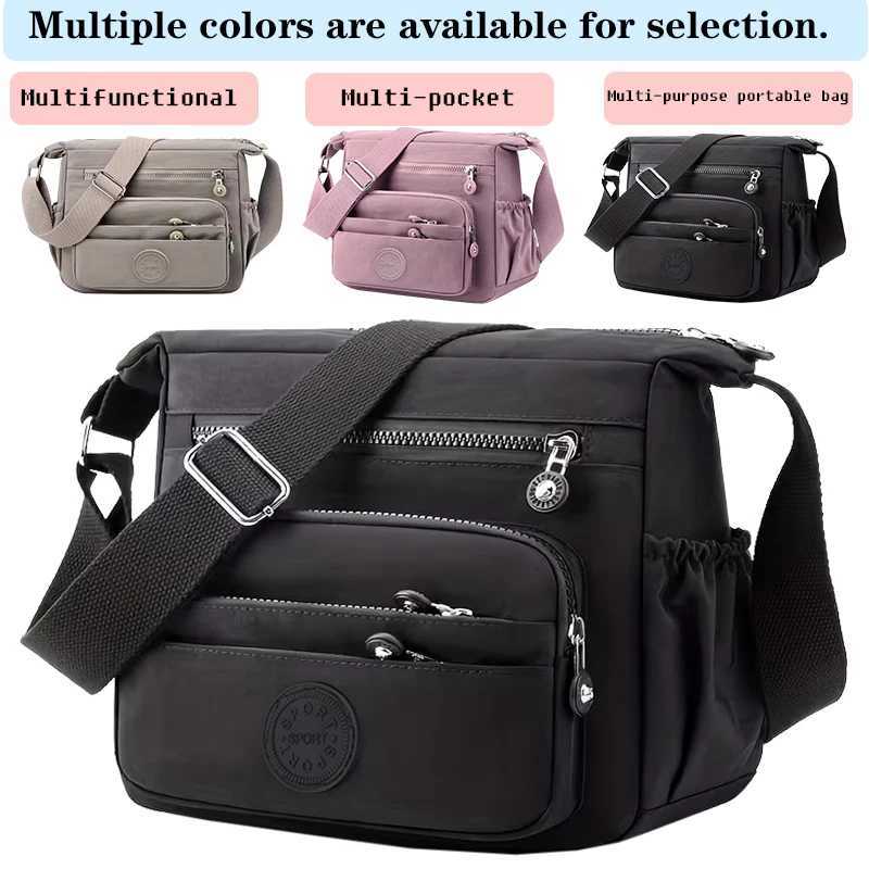 Shoulder Bags Women Nylon Crossbody Bag Multi Pocket Casual Shoulder Handbag Lightweight Waterproof Multilayer Zipper Messenger Bag Adjustabl H26101