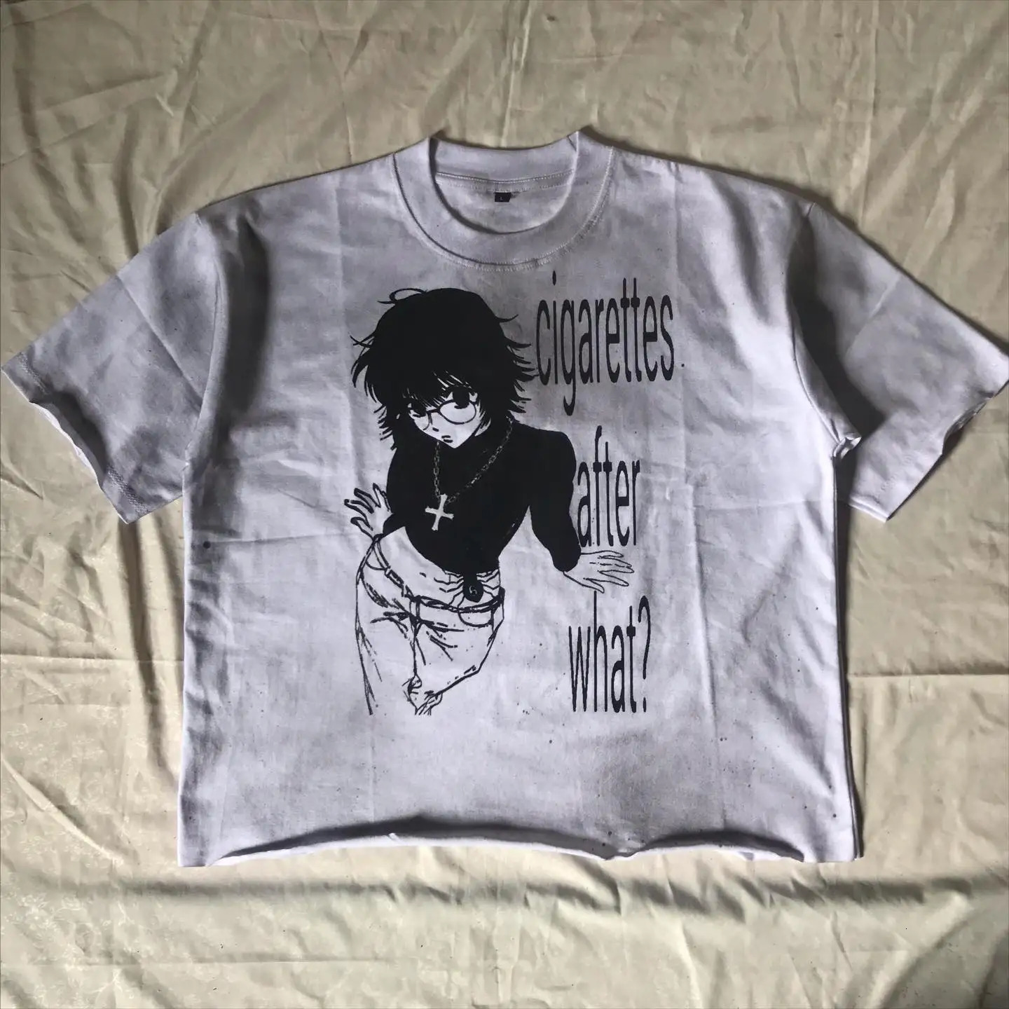 Y2K Street Harajuku cartoon printed white long-sleeved punk hip-hop T-shirt fashion Gothic casual cotton loose top unisex. 261014