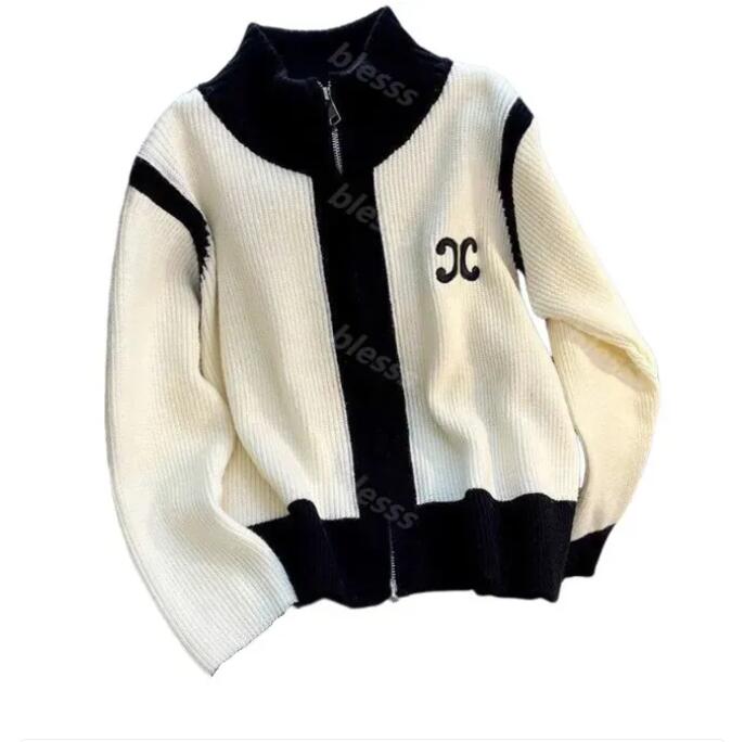 Sweater Womens Designer Knitted Cardigan Luxury Jacket Tops Autumn Winter Coat Embroidered Stand Up Collar Color Blocked Long Sleeve Sweater