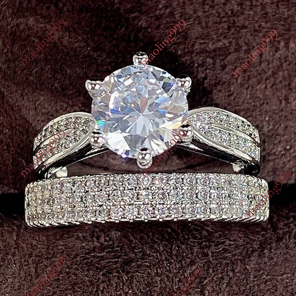 Band New 925 Sterling Silver Luxury Big Wedding Rings Set for Bridal Women Engagement Finger Party Gift Designer Jewelry