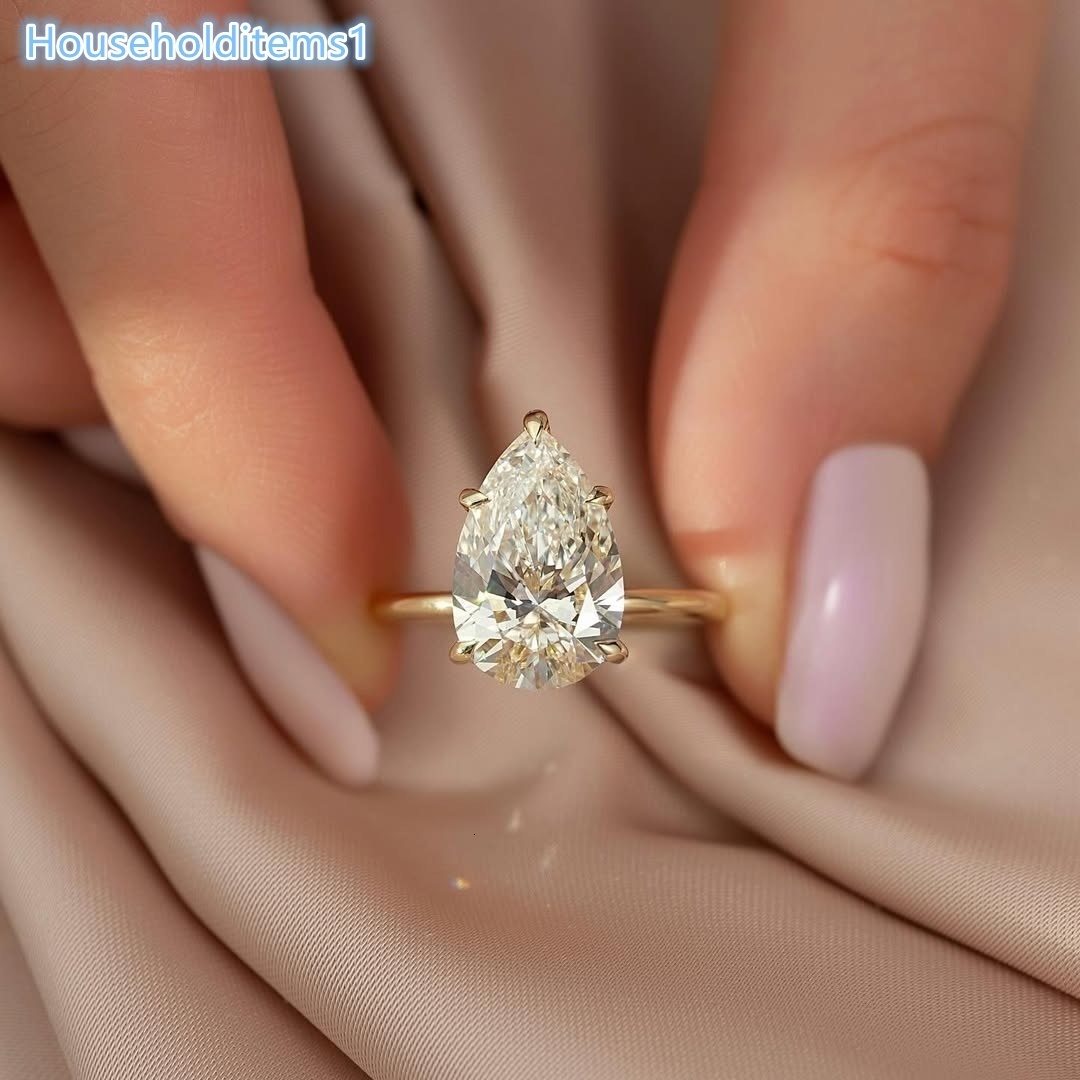 Custom 14k 18k Yellow Rose Gold Moissanite Diamond Wedding Rings 7x11mm 3ct Pear with Classic Five Claws Fine Jewelry