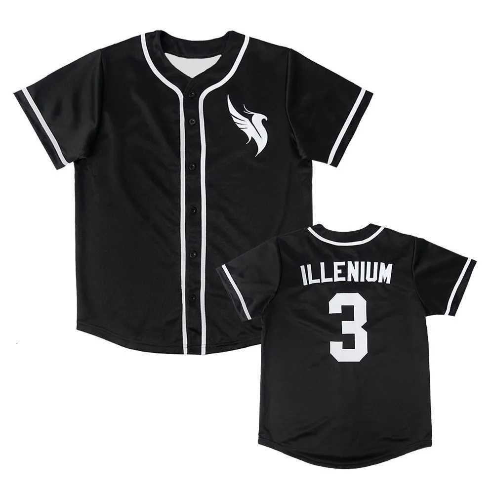 Number Men's T-Shirts 3 ILLENIUM Baseball Men Women ButtonUp Unisex Shirts Front Back Number Graphic Print Loose Fit Casual TopsW261017