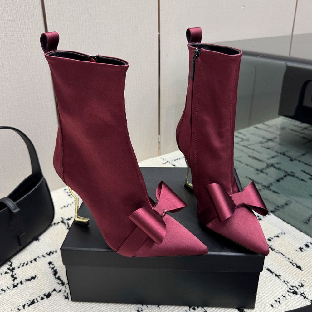Satin Ankle Boots Luxury Designer Womens Boot Fashion Eefined Autumn Winter Boot Comfort Classic Bowtie Boot High Quality Boots Leather Lining Size