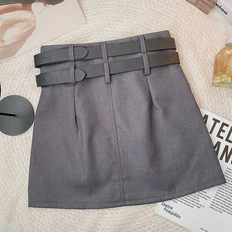 Waist High Skirts Office Korean Lady Suit Skirts Fashion Double Belt Slim Fit Mini Skirt Woman Spring Summer All-Match Casual Skirt W261017