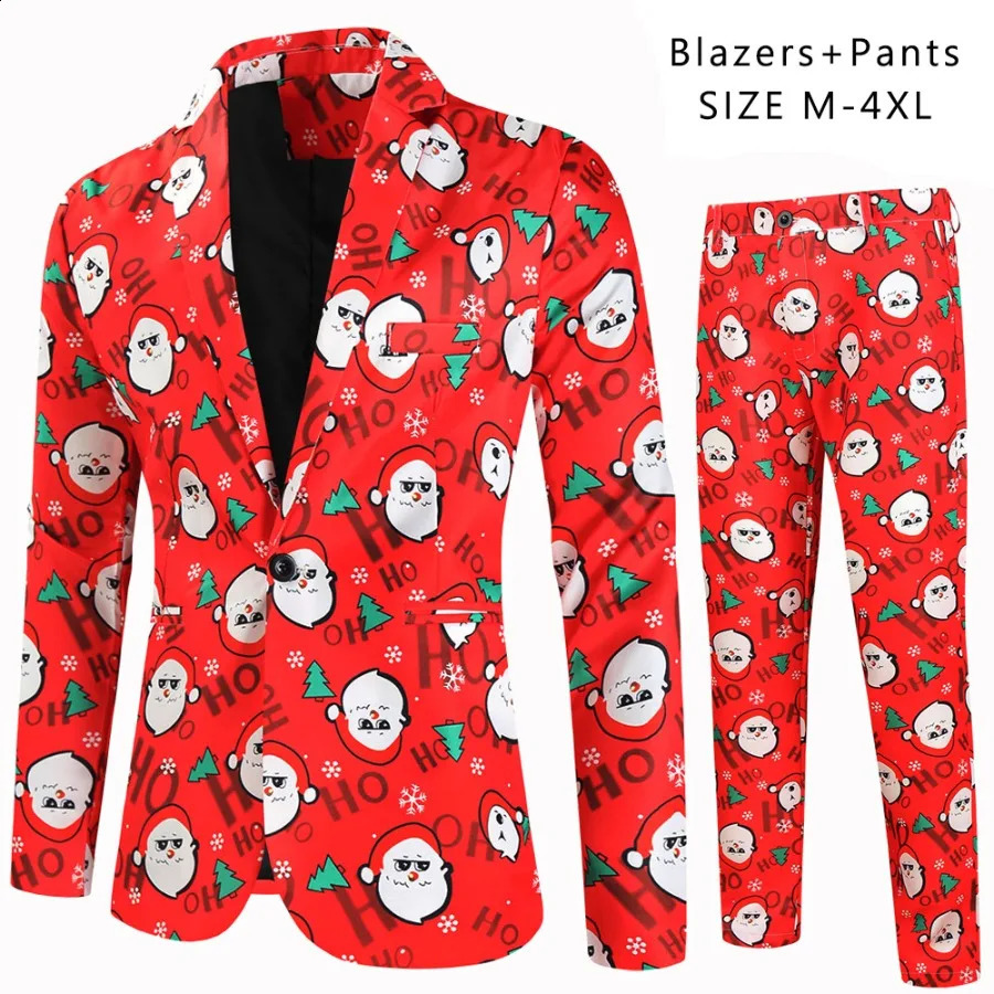 2026 Mens Christmas Suits Fashion Funny 3D Printed Halloween Party 2 Pieces Regular Fit Suit Jacket Pants Xmas Outfit 261017