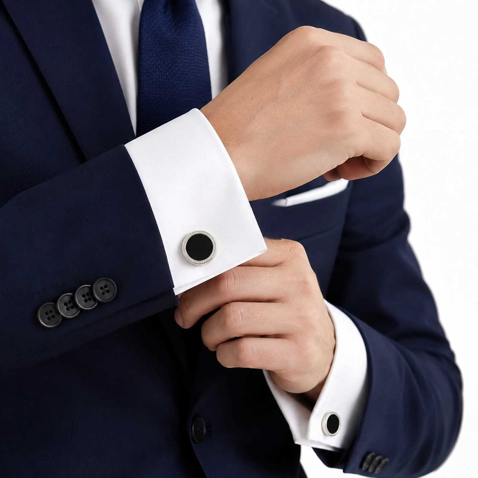 Cufflinks TOMYE Cuff for Links Men Classic Black and Gold Silver Plated Round Shirt Cuff Links Formal Casual Gift Jewelry for Dad HusbandW261017