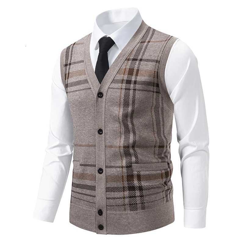 Vest Men's Sweater Men's Vests V-Neck Sleeveless Knitted Button Cardigan Geometric Waistcoat Autumn Winter Fleece Lined Knit VestsW261017