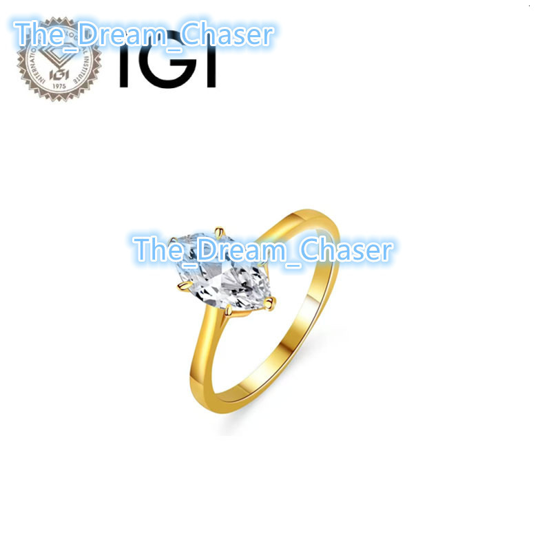 Huacan Marquise Cut Lab Diamond Ring 14K 18K Solid Gold IGI Certified Unisex D Color Engagement/Wedding Trendy Fashion Jewelry