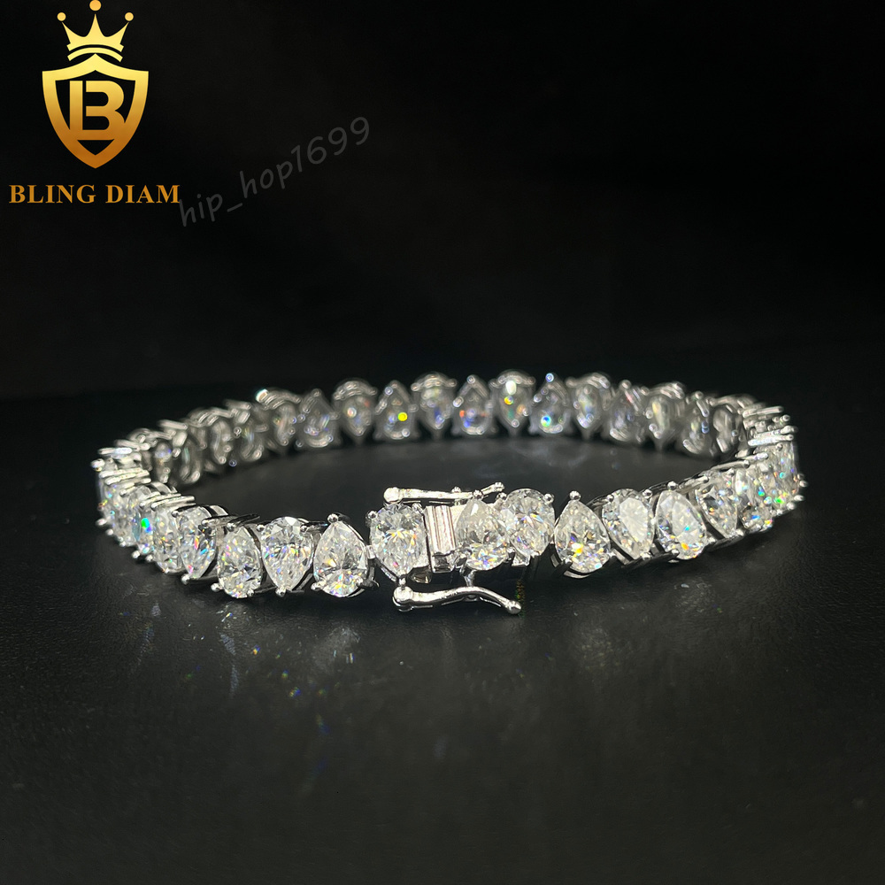 Fine Jewelry 5mm Pear Cut Moissanite Tennis Link Chain Bracelet Women Sterling 925 Silver diamond Tennis Moissanite Bracelet