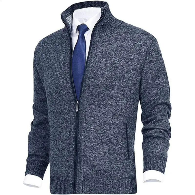 Men's Zipper Cardigan Casual Business Old Money Slim Fit Solid Color Knitwear Thin Fleece Warm Clothing Autumn Sweater 261012