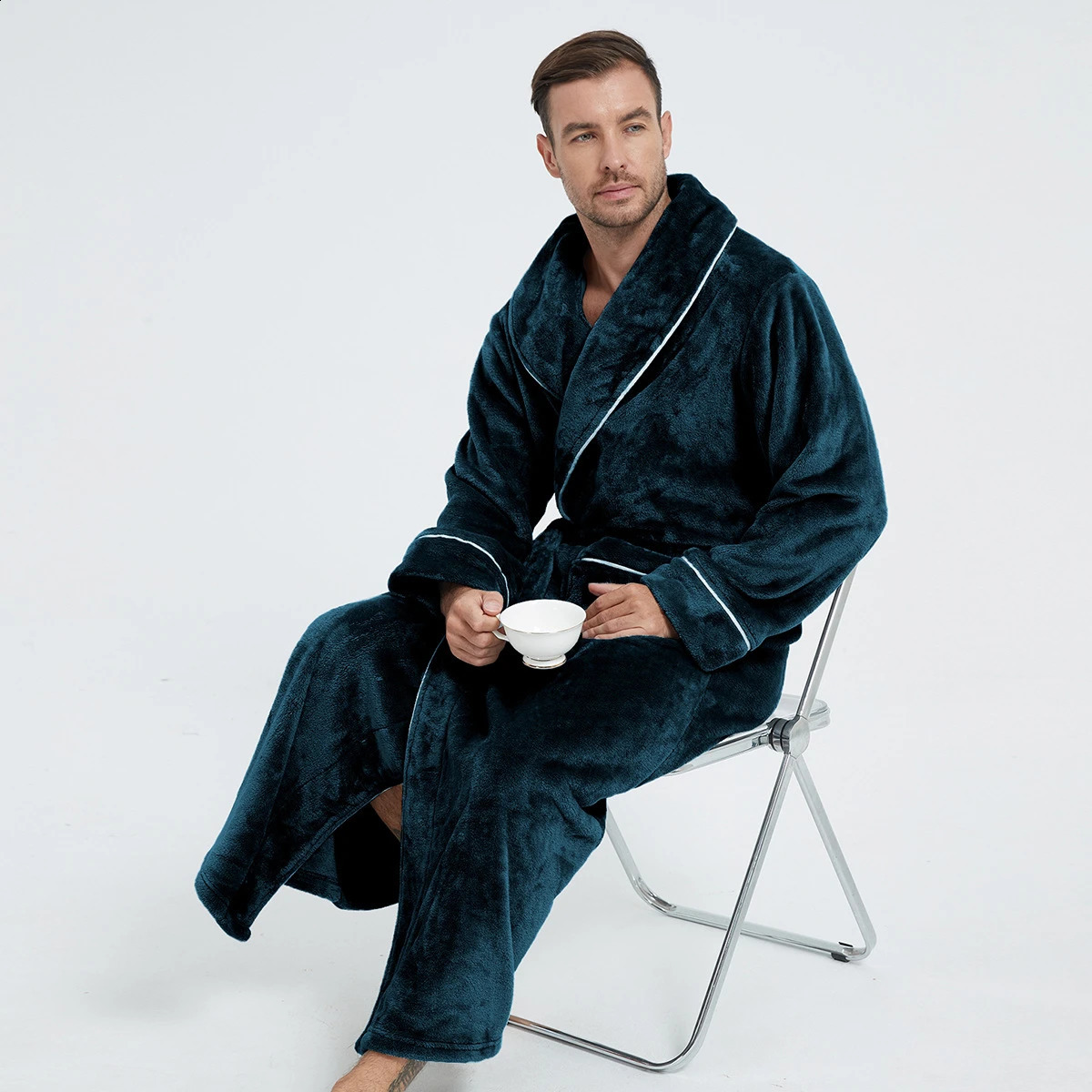 Mens Sleepwear Thick Flannel Long Robe Autumn Winter Kimono Gown Bathrobe Home Clothes Warm Coral Fleece Loungewear Pajama 261017