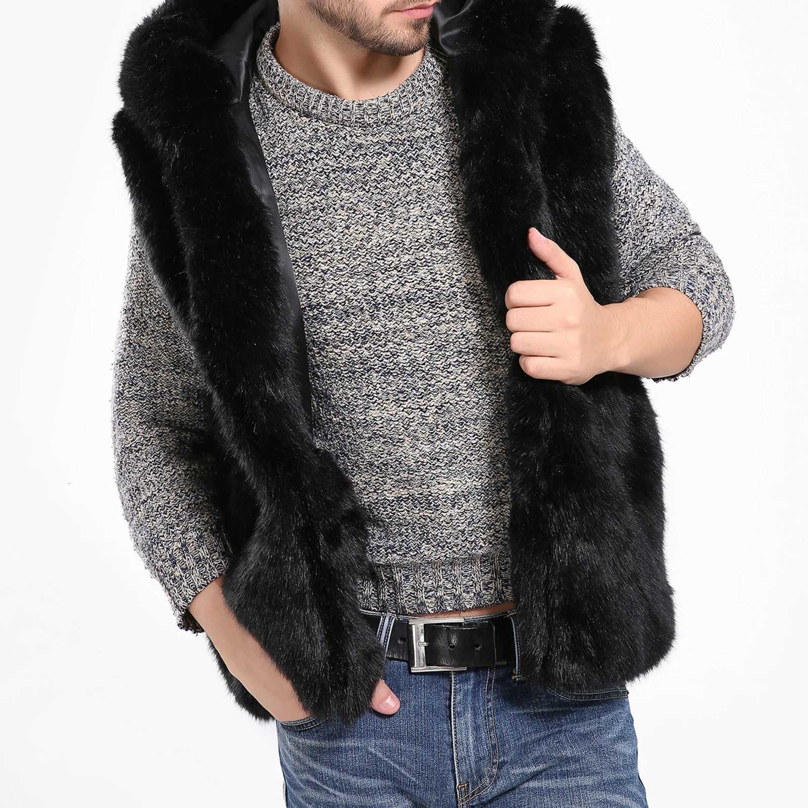 Fur Men's VESTs Men's Faux VEST Hooded Sleeveless Waistcoat JaCKet Winter Warm Coats Overcoat OutwearW261017