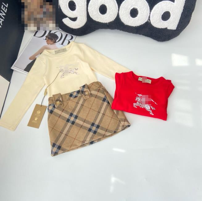 Summer Kids Designer Clothes Cute Two Piece Skirt Set Baby Girls Children Clothing Dresses Sets Short Sleeve Pullover T-shirt Pleated Cake Dress P86