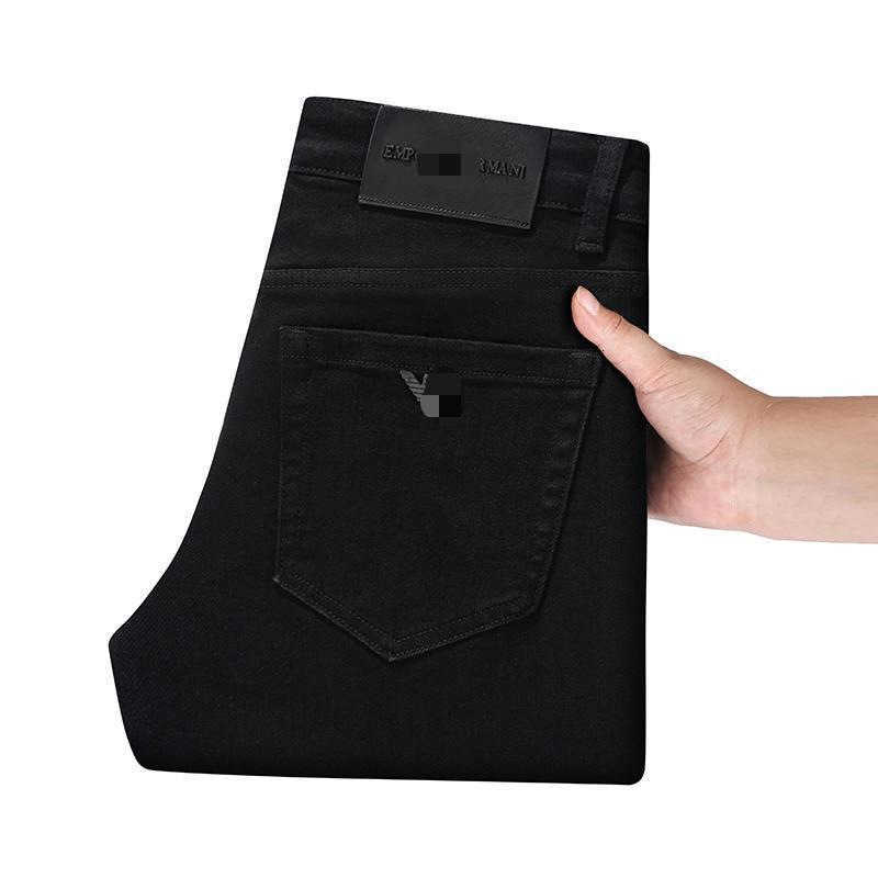 designer Men's Jeans Italian European high-end autumn and winter men jeans slim small straight leg elastic pure black casual men pants EAAA