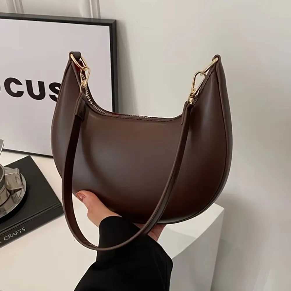 Evening Bags Casual PU Leather Shoulder Bag Moon-shaped Solid Color Underarm Bag Large Capacity Tote Handbag For Women H261016