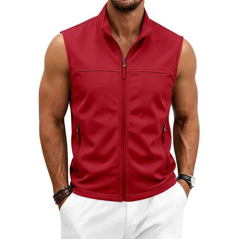 Lightweight Men's Vests New Men's Breathable Leisure Vest Stand Collar Full Zip Sleeveless Jacket with Zipper Pockets for Work Travel Hiki
