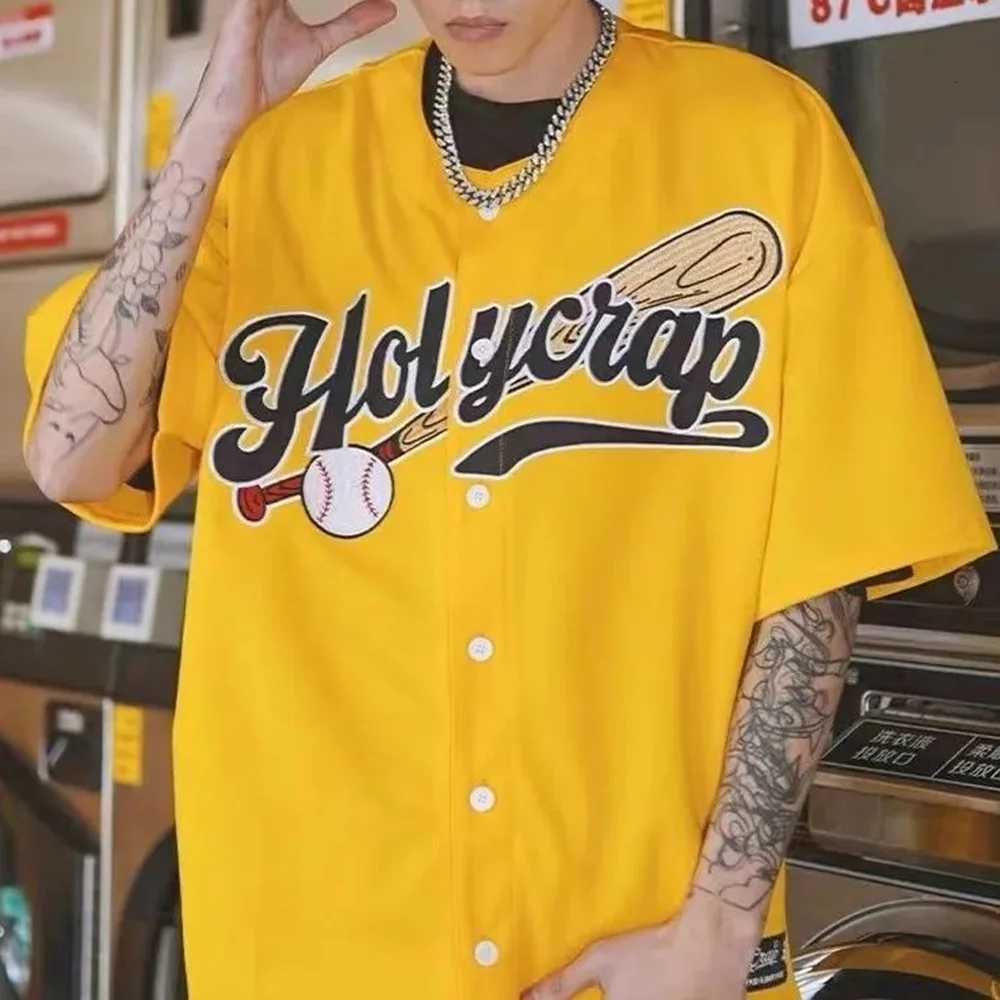 Shirts Men's T-Shirts Men's Casual T Shirt American Hip-hop Retro Baseball Short SLeeve Shirts Cardigan Loose Letters Y2K West Causal Tops
