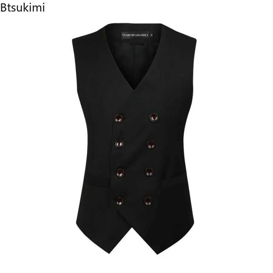Slim Men's Vests 2026 Men's Waistcoat Vest Spring Autumn Solid Double Breasted Oversized Suit Vest Men Formal Blazer Vest Wedding Party To