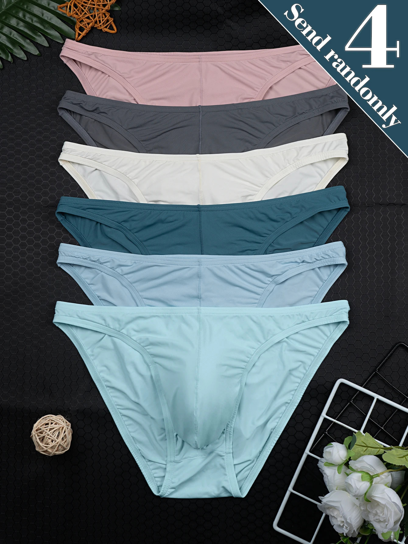 4Pack Random Color Men's Summer Casual Briefs MultiColor Cool and Smooth Solid Breathable Comfortable Soft Stretchy Fitted 260924