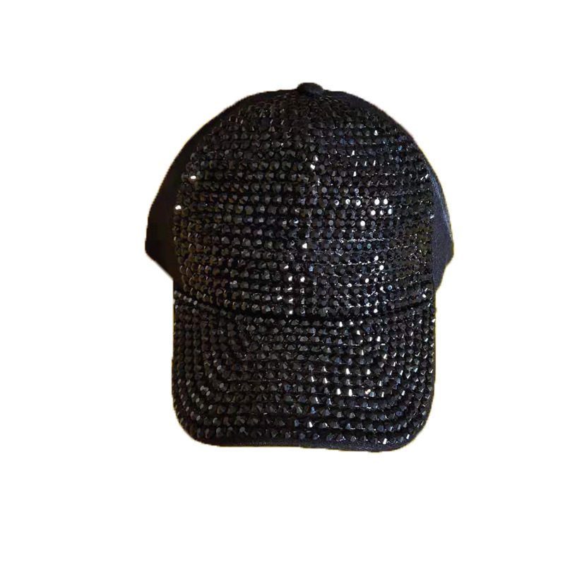 Fashionable Pink Black RhinestoneEncrusted Baseball Cap for Women Spring and Summer Korean Style Versatile with Rhinestones