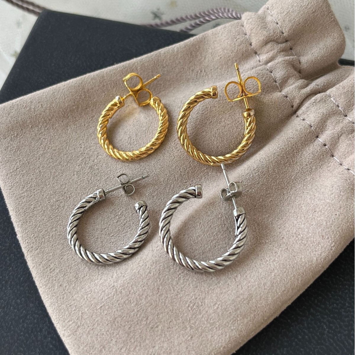 Dy Cable Dainty Stud Earings Designer Davidjersey Yurmannn Earring For Woman Diamond Earring D Y Simple And Stylish C-shaped 2CM Hoop Earrings Trend