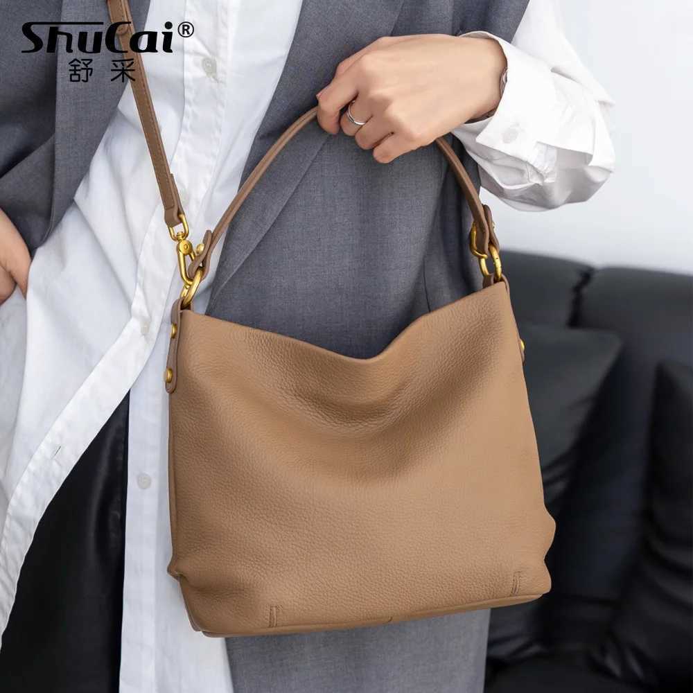 Evening Bags Genuine Grade Cow Leather Women Shoulder Crossbody Bucket Bag Designer Ladies Soft Cowhide Handbag High Quality New H261016