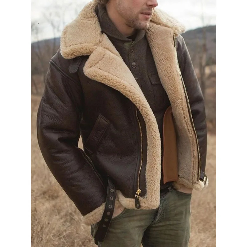 Thickened Men's Coats Winter Jackets Leather and Fur Integrated High Quality Turn Down Collar Long Sleeve Men Clothing 261014