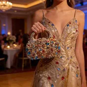 Evening Bags Gold Stones Handbags For Women Blue/Green Evening Clutch Bag Female Chain Wedding Cellphone Clutches Top-Handle Totes Handbag H261016