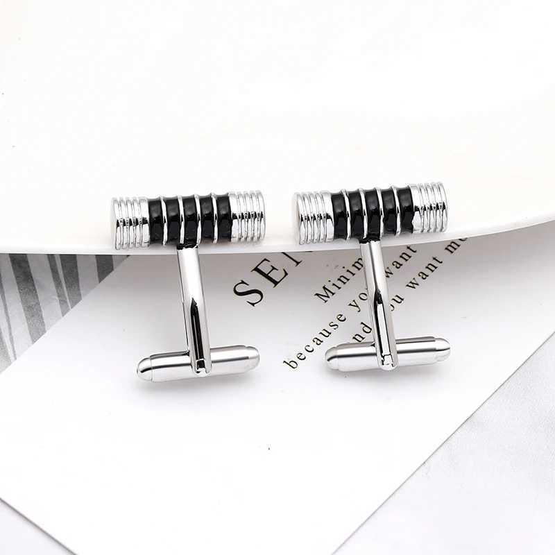 Links Personality Brass Thread Cuff Cylinder Cufflinks Blue Black Enamel Sleeve Button For Men's Shirt Suit Jewlery AccessoriesW261017