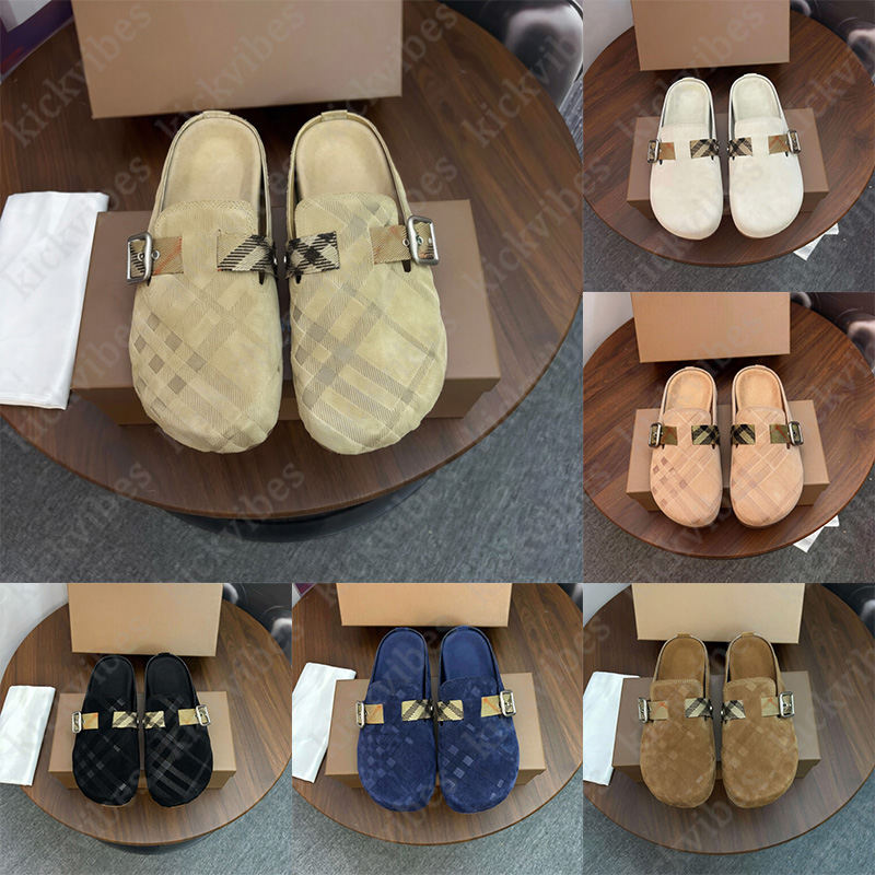 with box designer slippers classic tartan vintage sandals sliders slides print embossed men women white black luxury beach flip flops slippers comfo