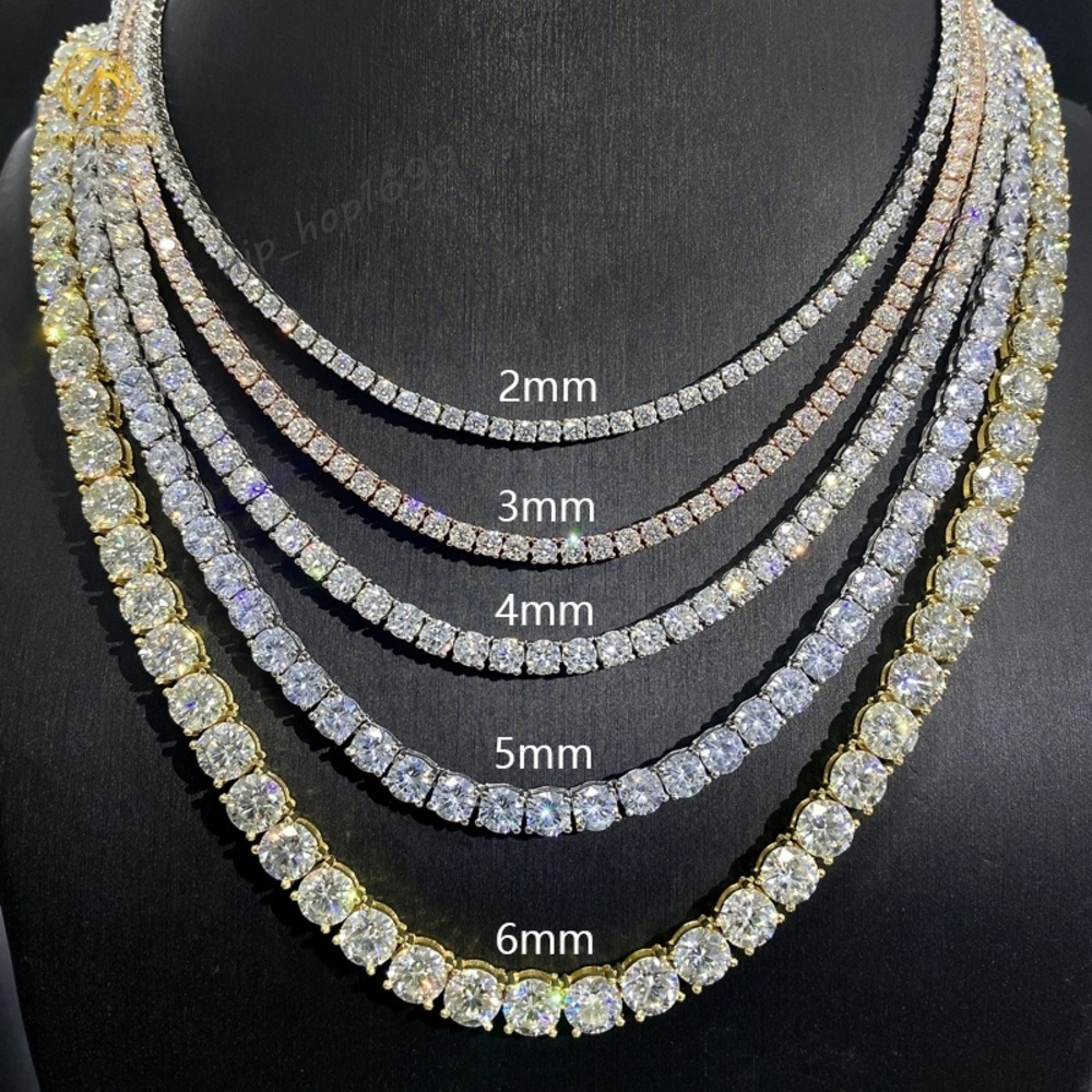 MON 01 Cheapest Price Hip Hop Moissanite Necklace 925 Sterling Silver Iced Out 2mm 3mm 4mm Moissanite Tennis Chain Necklace