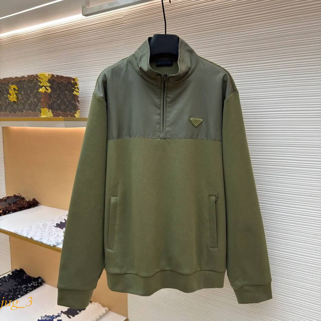 pradmen jacket triangle logo nylon spliced pure cotton pullover quarter zip high quality sports and casual mens clothes 087