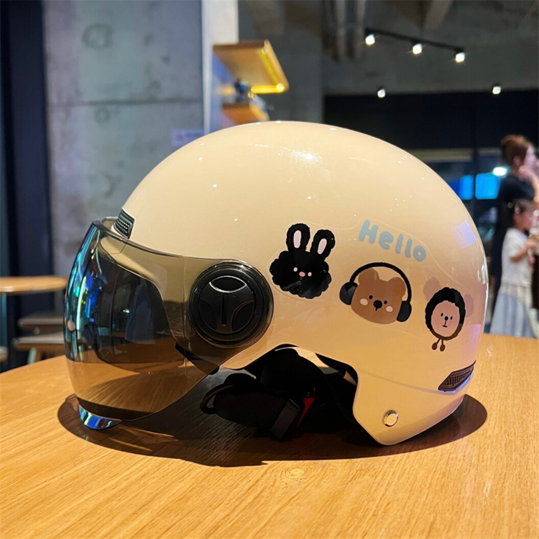 Motorcycle Helmet Motorcycle flip modular Helmet Cute Three Little Ones New National Standard C Certification Electric Vehicle Simple Style Women�