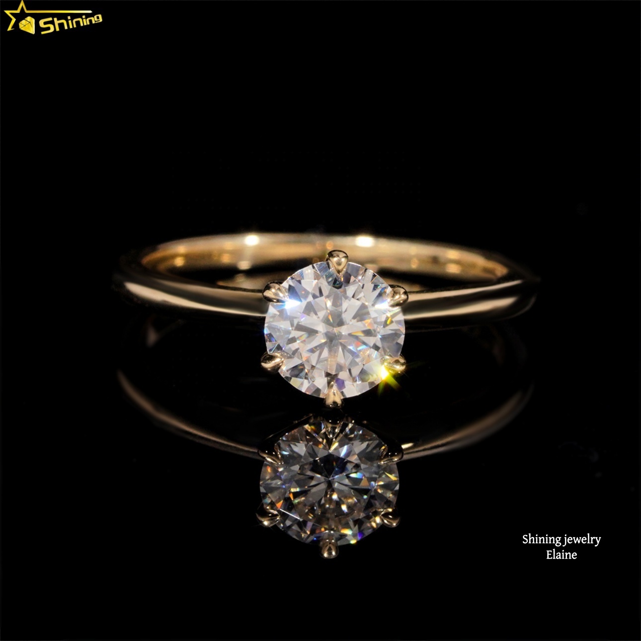 Fashion Jewelry 1ct Round Cut VVS Moissanite 10K Solid Yellow Gold Wedding Rings Engagement Ring for Women