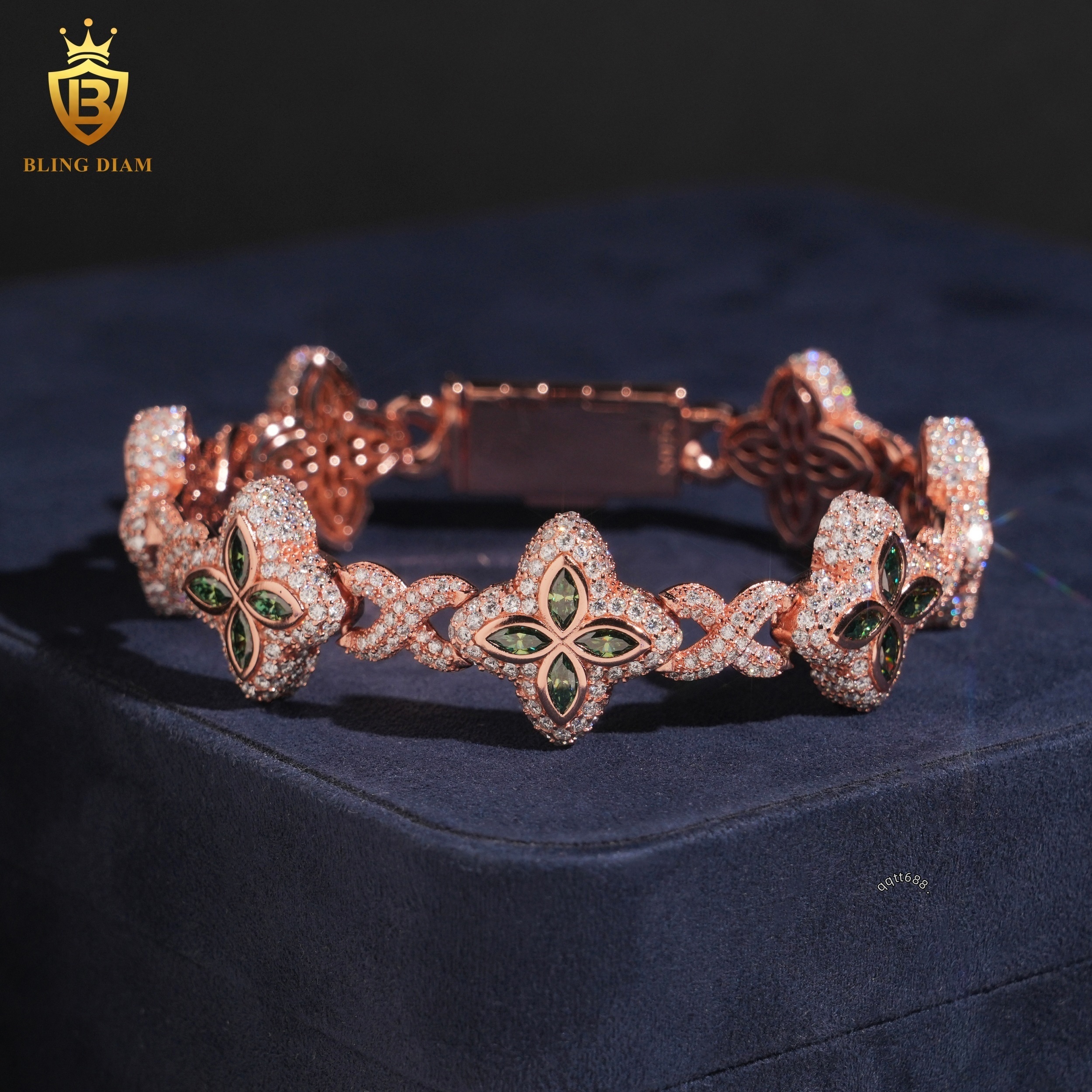 Moissanite Bracelet Rose Gold Plated 18mm Marquise Cut Green Moissanite 925 Silver Chain Bracelets Bangles Fashion Jewelry