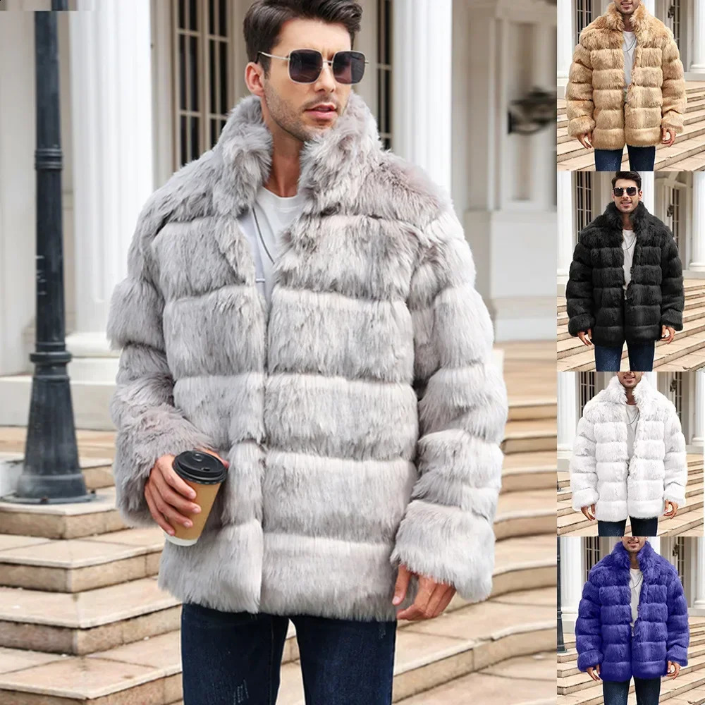 Men Faux Fur Jacket Coat Winter Thick Fluffy Long Sleeve Warm Shaggy Outerwear y Bontjas Jackets Mens Autumn 261012