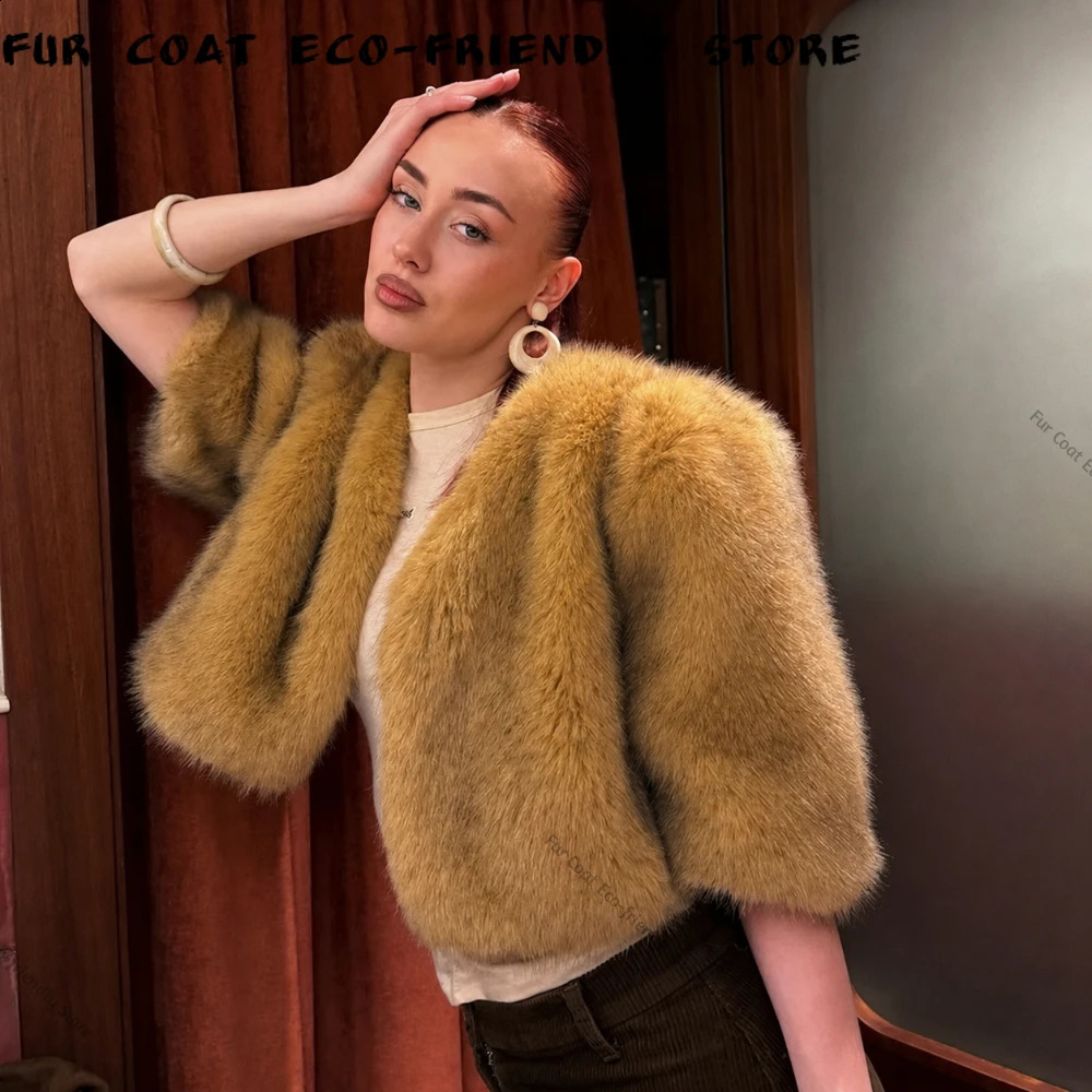 Faux Fur Coat Iconic Blogger Fashion Girls Gradient Crop Top Short Jackets with Artificial Women Winter Fluffy 261013
