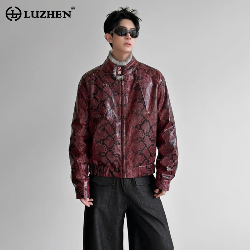 LUZHEN 2025 Winter Original High Quality Faux Fur Liner Warm Padded Leather Jacket Men's Trendy Handsome Casual Coat JY5412 261014