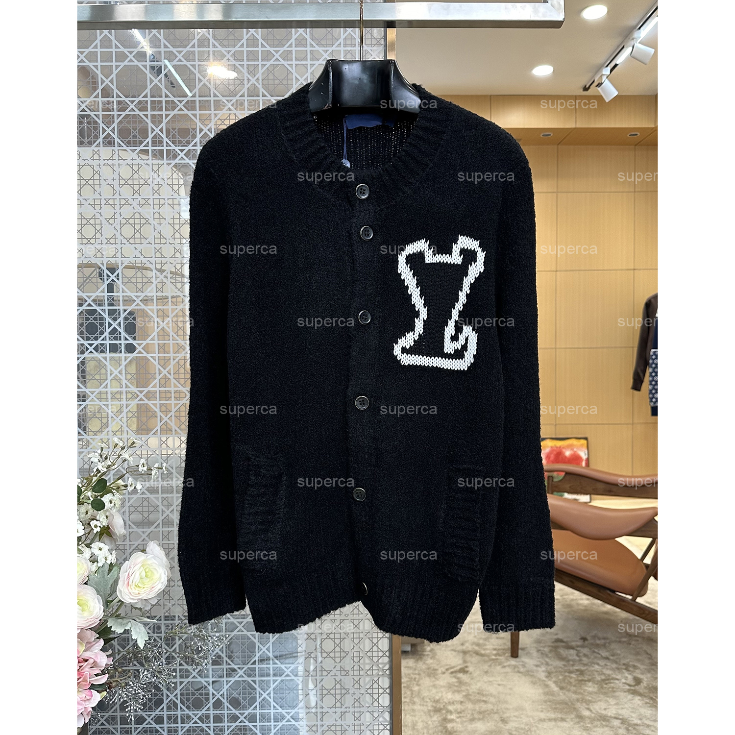 Luxury Designer Men Knit Cardigan Embroidery Logo V Neck Loose Fit Casual Knitted Sweater Coat Black Outerwear 533t3