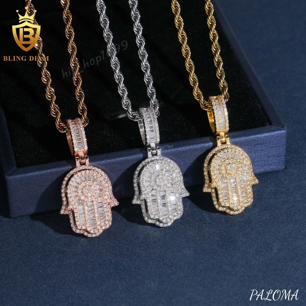 Hot Sale 925 Sterling Silver Hamsa Hand Pendant Moissanite Pendant Iced Out Hip Hop Pass Diamond Tester for Men Women