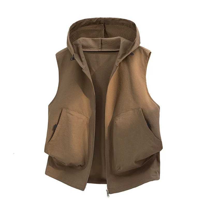 Vest Men's Hooded Vests Men's Casual Lightweight Breathable Sleeveless Hooded Outwear Summer Safari Style Pockets Hiking Camping Waistcoat