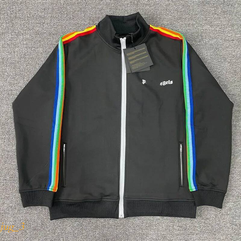 palm track suit Classic Rainbow Stripes Stand Collar Jacket Black Sport Coat High Street Trendy Couple Matching Soft Relaxed Versatile Fit Casual To